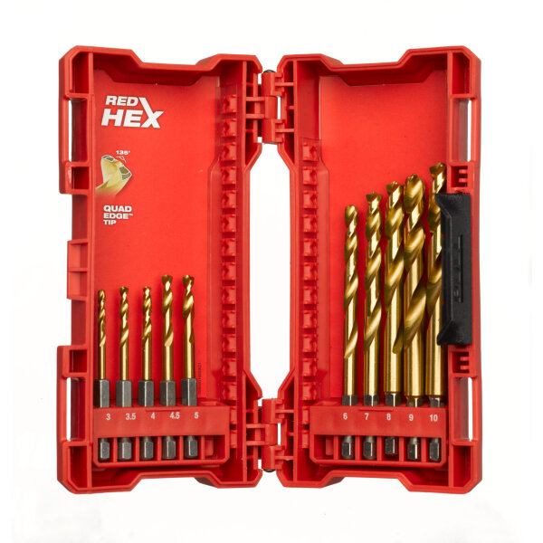 SHOCKWAVE Metallbohrer HSS-G RED HEX Titan 1/4" 10-teiliges Set